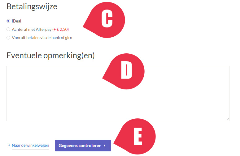 Betaalgegevens opmerking